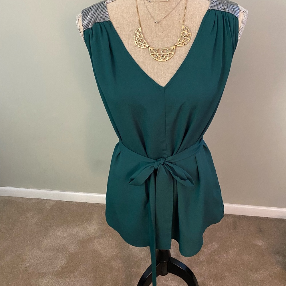 Teal Sleeveless Women Top with Belt